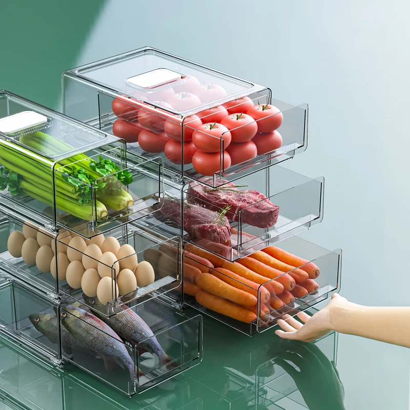 Plastic Kitchen Organizer Storage Bins with Handles for Pantry Cupboard Cabinet Fridge Freezer Shelves Counter Food Container
