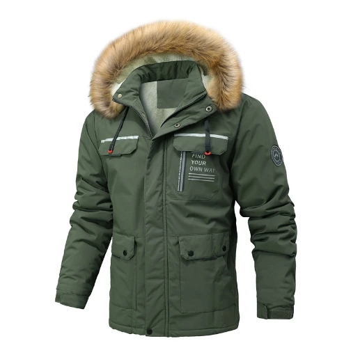 Liu Ming Custom Brand Fashion 2024 Winter Men Fleece Hooded Casual Thick Fur Collar Parkas Multi Pocket Warm Plus Size Jackets