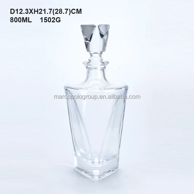 Hotsale round wide mouth glass decanter set water wine pitcher jug 700ml square glass whiskey bottle with glass stopper