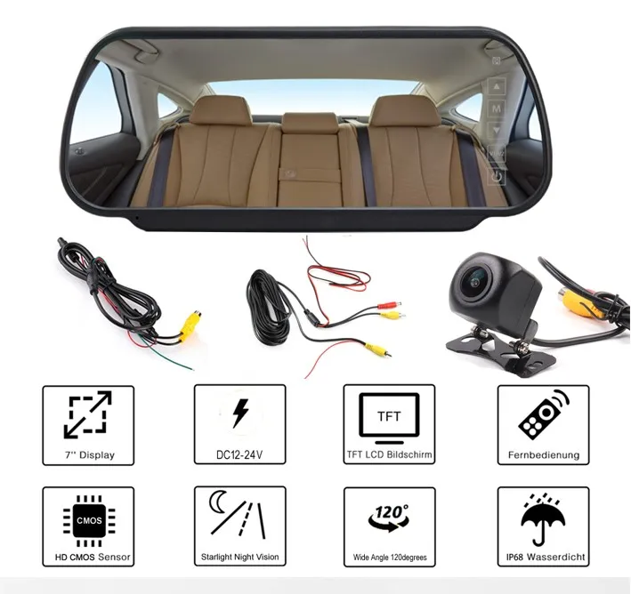7 дюймов камера заднего вида монитор комплект заднего вида парковочная белый зеркало для контроля уровня сахара в крови с камера заднего вида с ночным режимом видения, бесплатная доставка