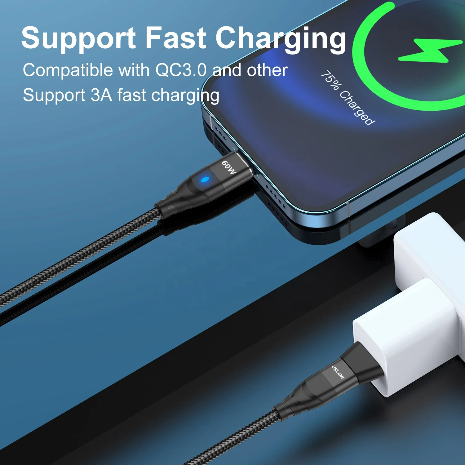 USLION 6 in 1 PD60W 3 in 1 USB Cable Type C Magnetic Cable Charger Charging Data Cable Magnet Micro USB for iphone 14