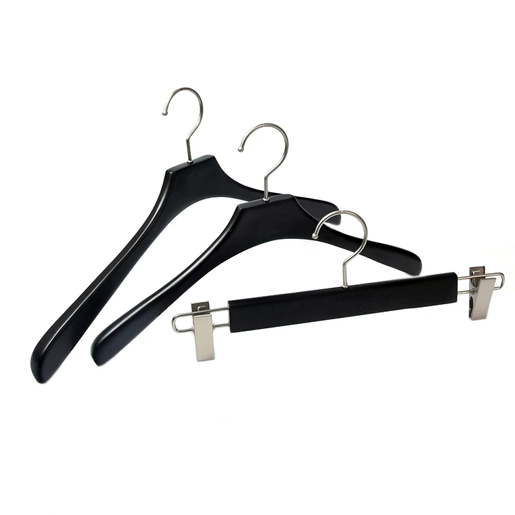 Custom Fashion Solid Wood Suit Wooden Hanger Black Suit Hanger for Clothes