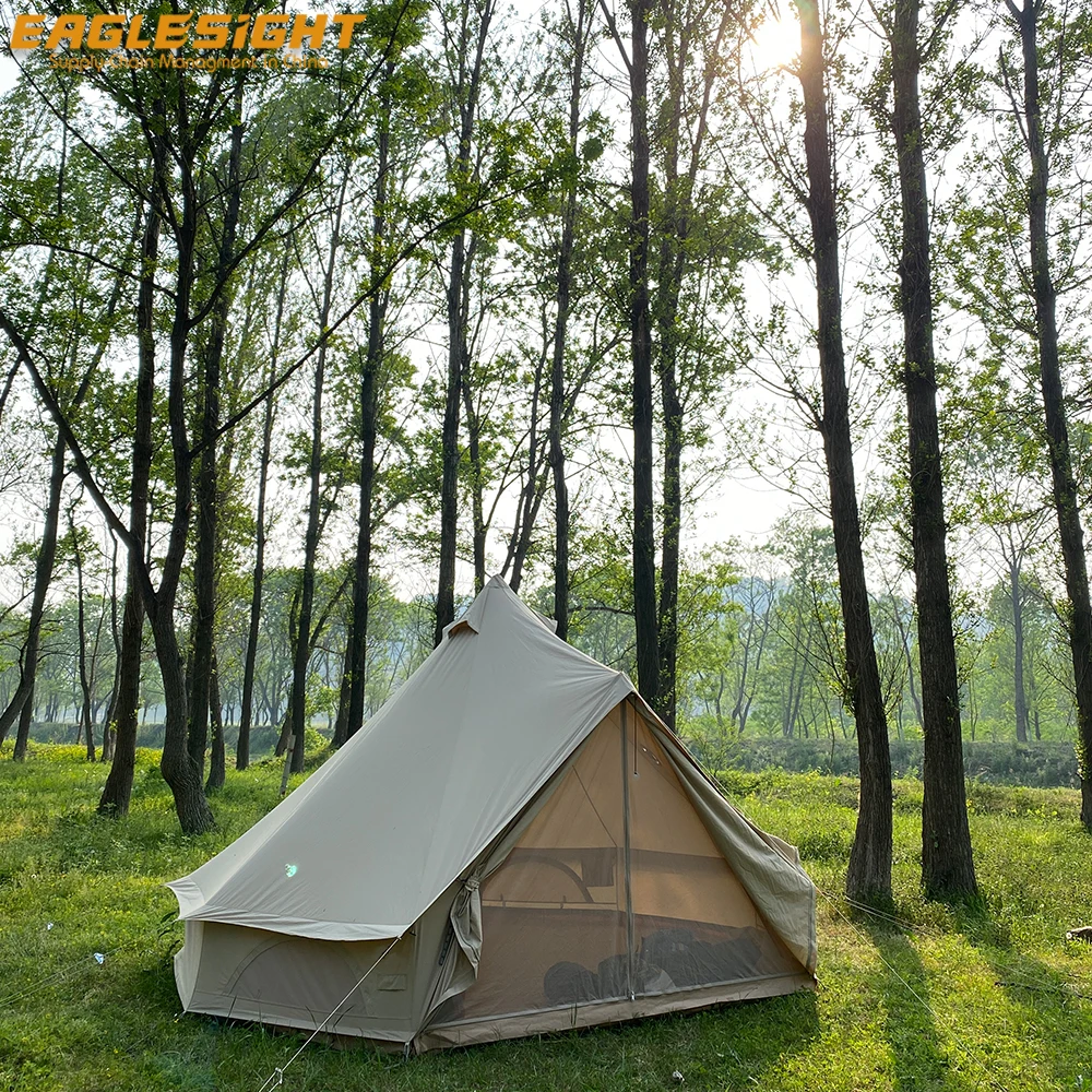 5 m Glamping Canvas Bell Tent Glamping Tent Waterproof Luxury Hotel Bell Canvas Tent Luxury Glamping for Family Party Hotel