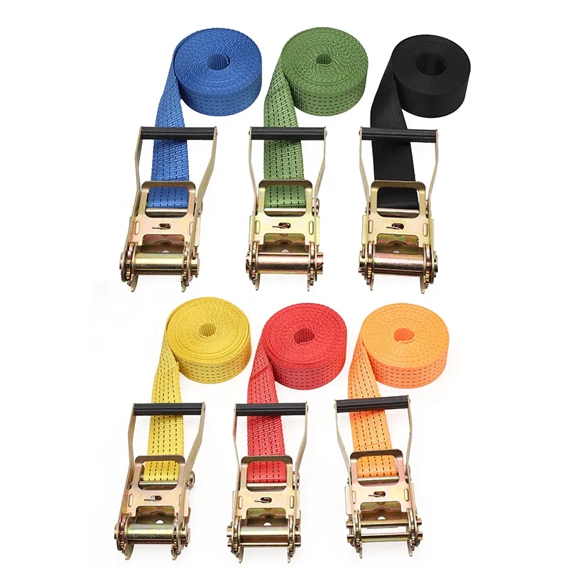 Cargo Lashing Belt Strap Heavy Duty Long Handle Ratchet Tie Down Strap Buckle with Double J Hook