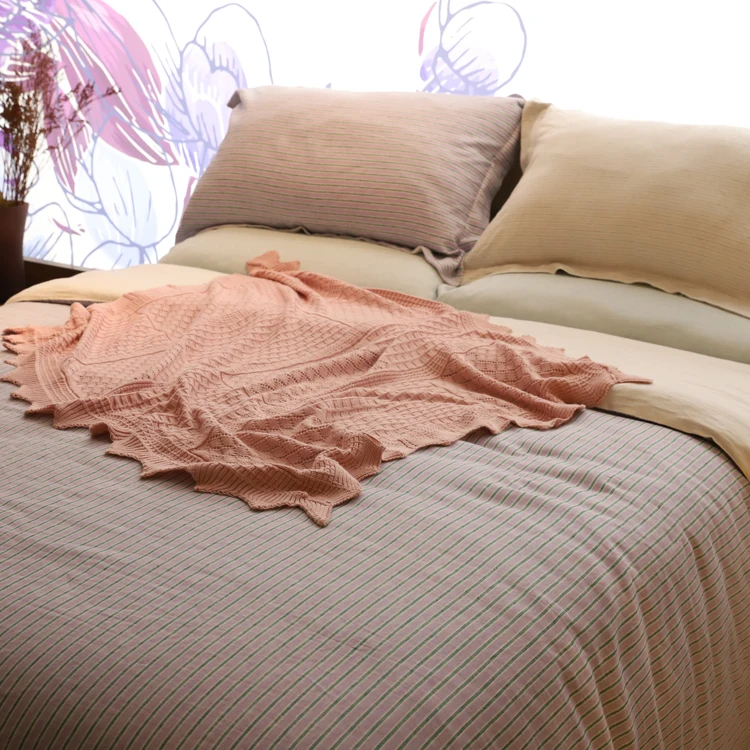 custom plane luxury linen wool cotton chunky knit throw baby blanket with lace for sofas