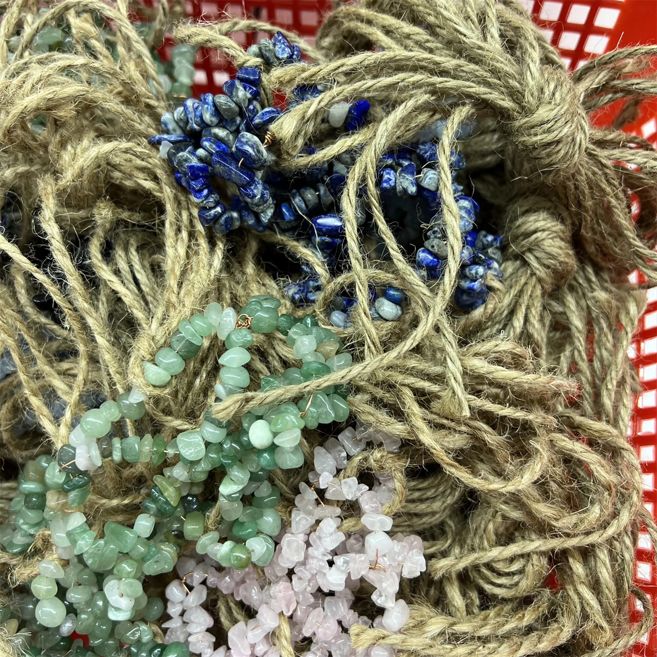 Natural Crystal Chip Hand Made String Bag Healing Stone Amethyst Net Bag Ball Holder For Crystals Sphere