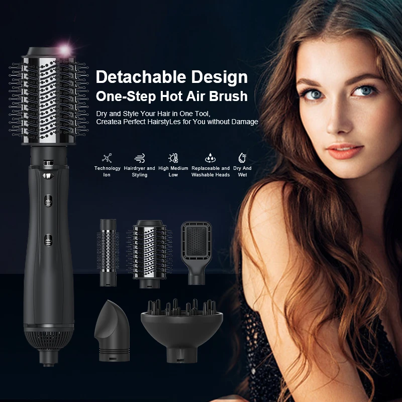 5 In 1 Curling Iron Detachable professional Multifunctional Electric Hot Air Brush Hair Styler Curling Irons rotating