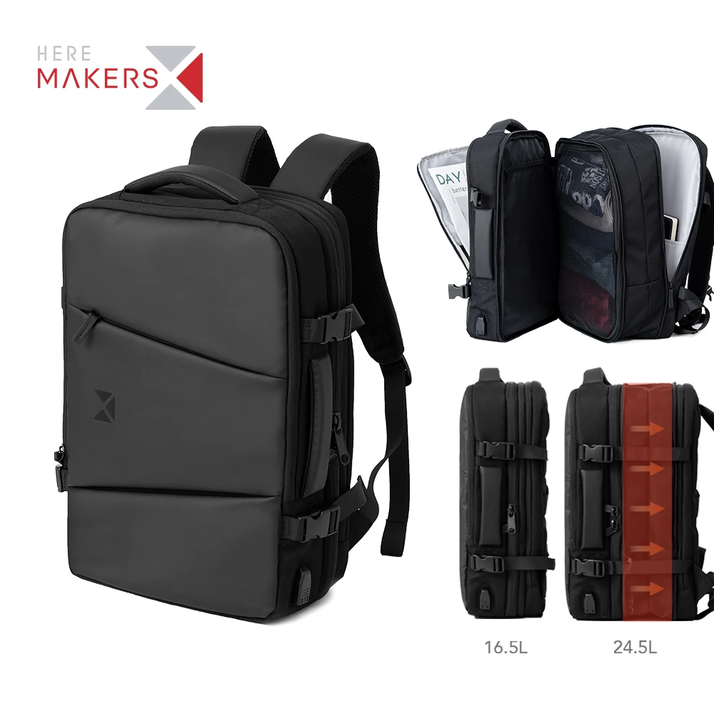 Factory Custom High Quality Travel Business Backpack Bag Mens 25L Extendable Laptop Backpack with USB