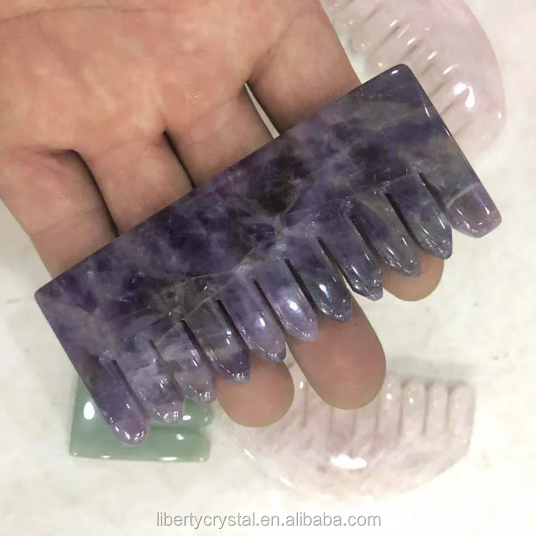 Natural Green Aventurine/Rose Quartz/Dream Amethyst Scalp Massager Crystal Healing Stone Hair Comb