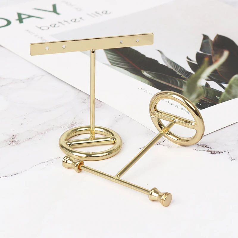 GP 50P T shape jewellery stable gold plated metal earrings stand jewelry display stand wholesale Buy one big get one small free