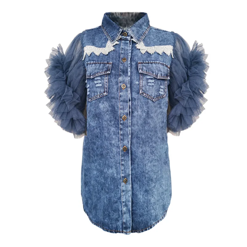 Fashion Sexy Mesh Sleeveless Denim Jeans Jacket For Ladies