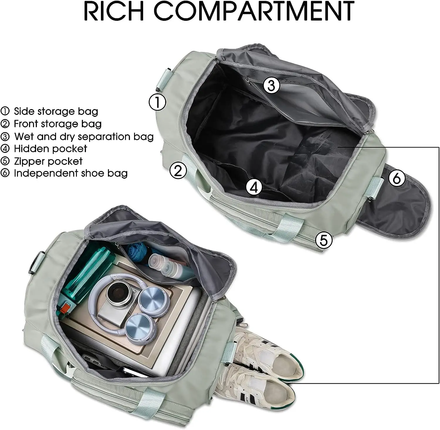 Large Foldable Travel Duffel Bag with Shoes Compartment for Labor and Delivery