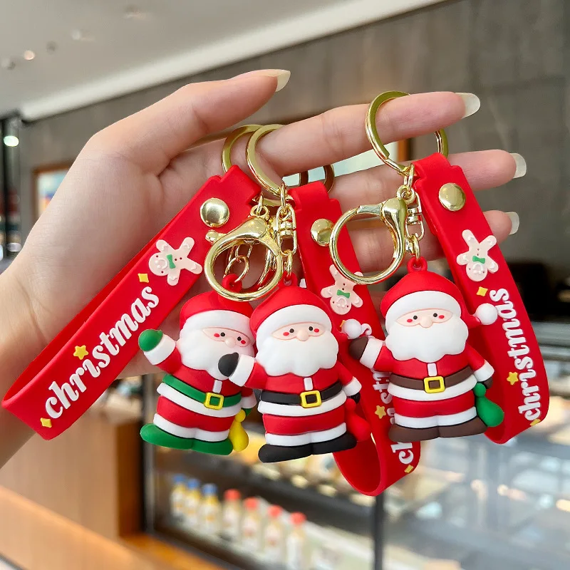 Wholesale Santa Key Chain 3D PVC Key Ring Lanyard Package Car Cute Cartoon Pendant Christmas Promotional Gifts