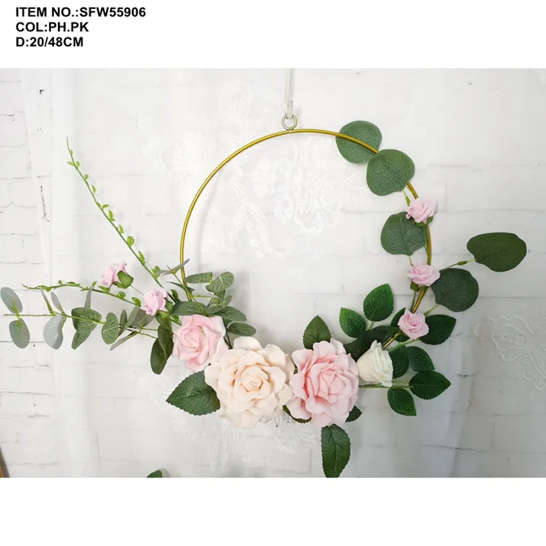 Свадебное украшение на День святого Валентина, металлический обруч, венок, искусственный цветок из пенопласта 48 см для украшения стен, свадебный фон