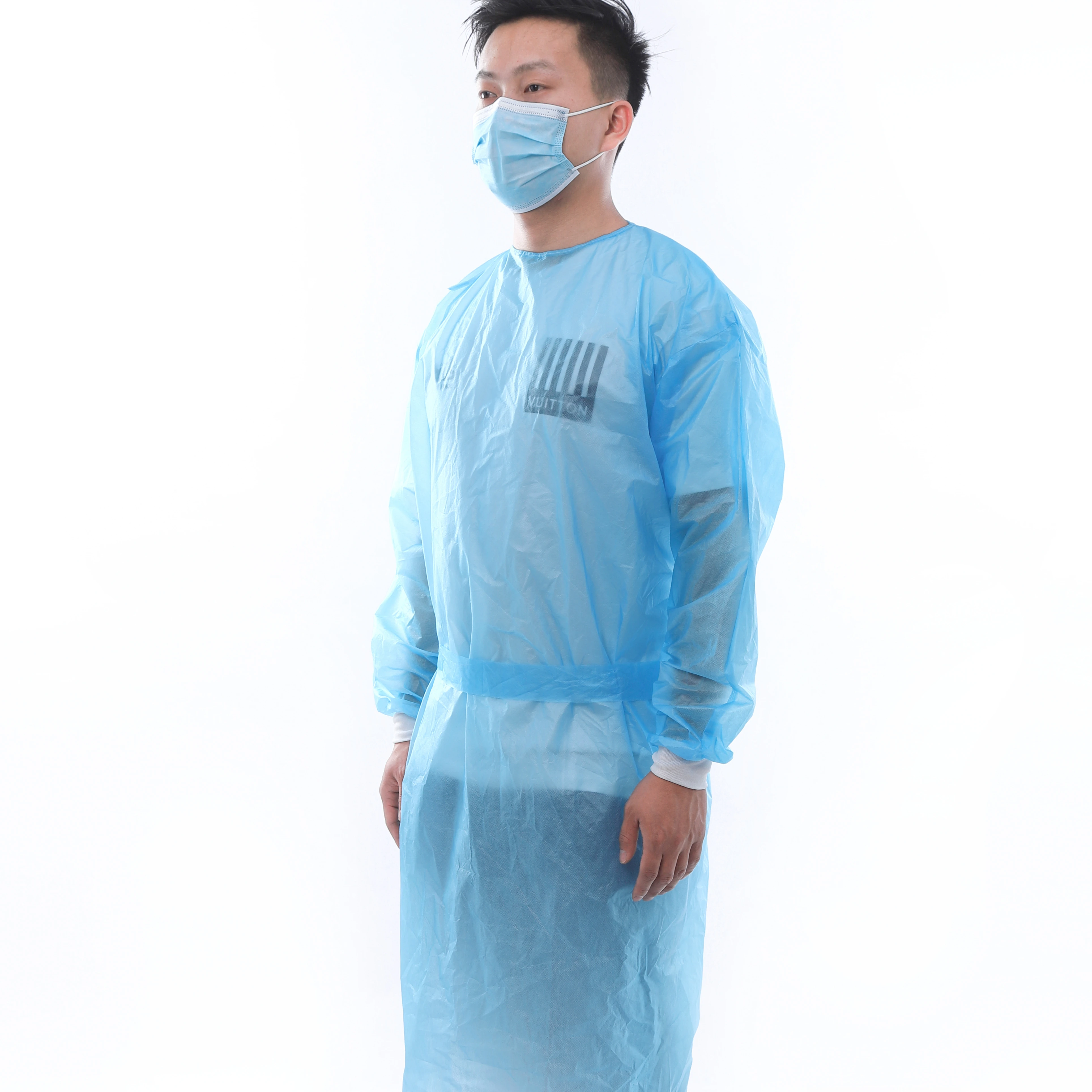 Disposable CPE Isolation Gown Knitted Cuff Surgical Gown Lab Visitor Gowns Anti-static Radiation Proof Water Proof