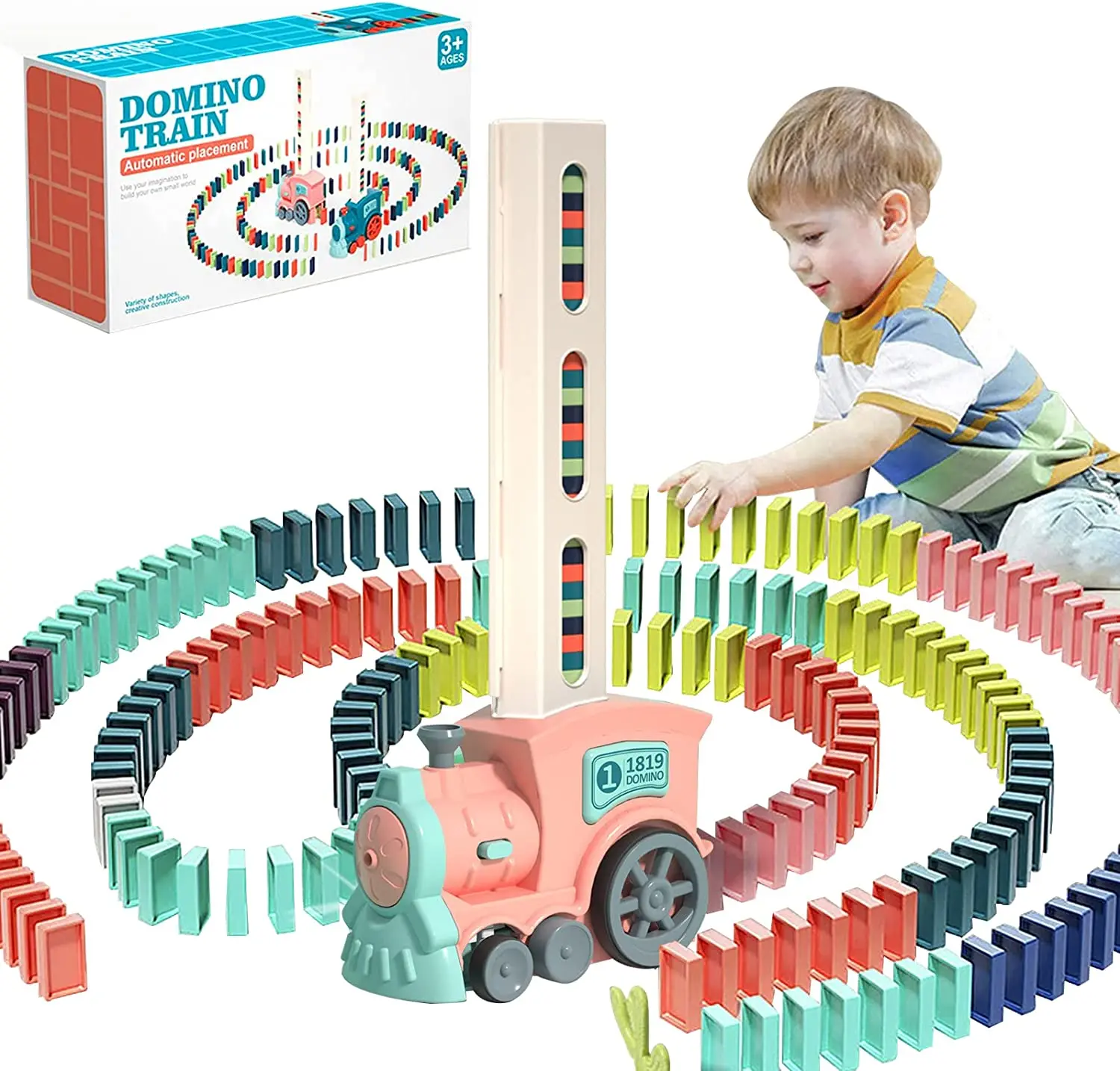 Automatic Domino Train Toy Set 60Pcs Creative Electric Domino Train Dominoes Rally Train Sets