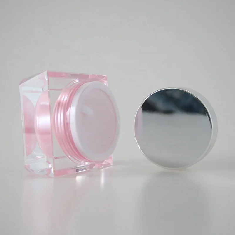 
Professional Manufacturer 15g 30g 50g Double Wall Square Acrylic Cosmetic Cream Jar with Silver Lid 
