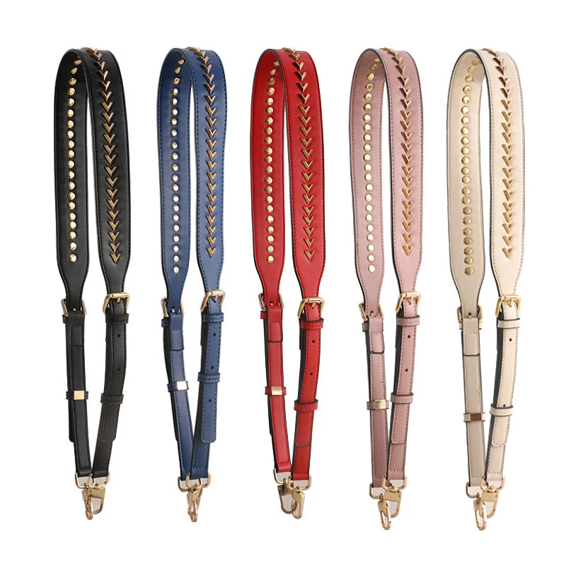 2022 Adjustable custom Leather V stud replacement bag single strap studded bag strap