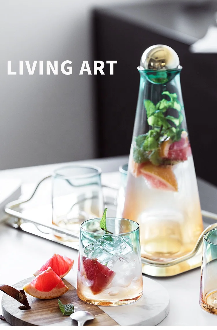 Creative light luxury glass pot gradient fruit teapot large capacity cold water bottle Phnom Penh water cup glass set wholesale