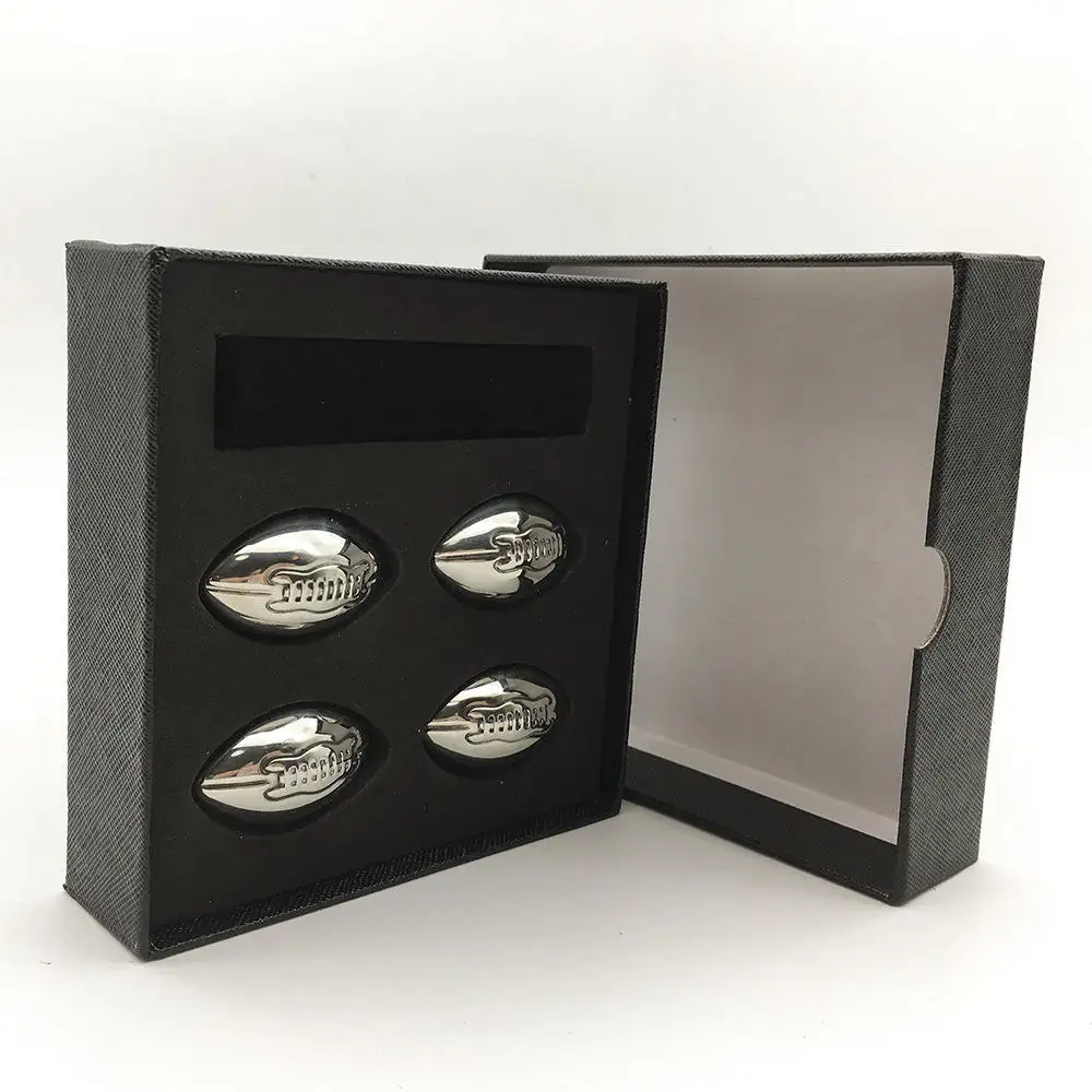 custom engraved stainless steel ice chilling stones gift box reusable football shape ice cube stainless steel