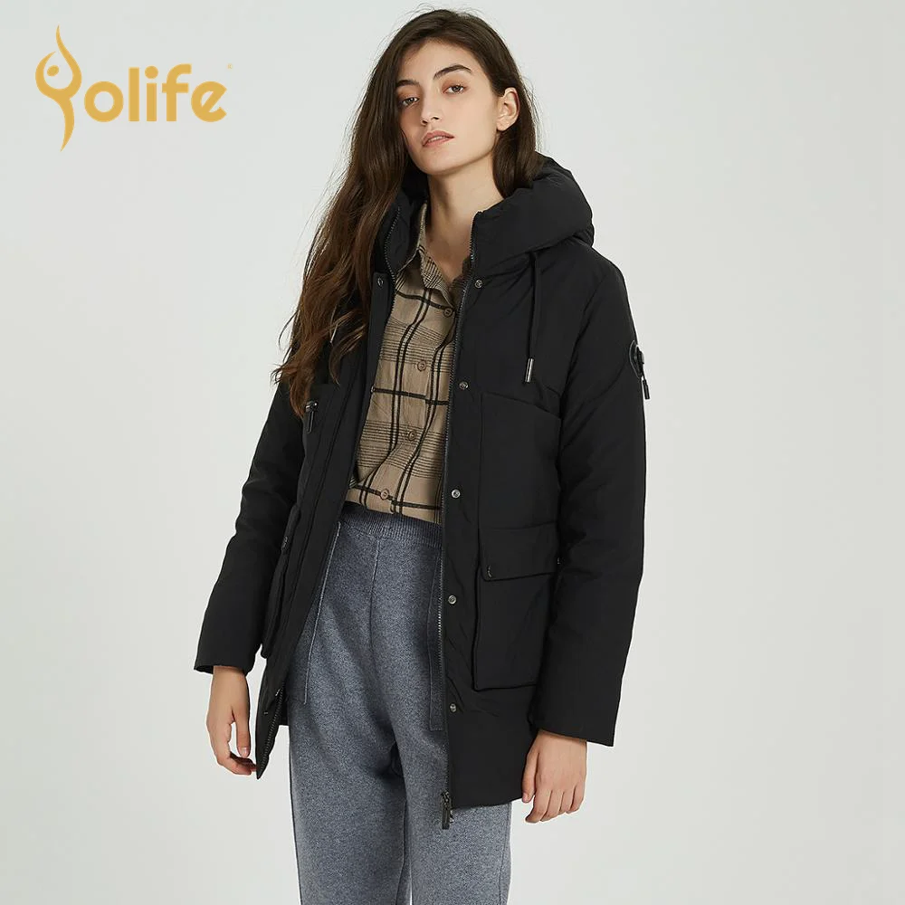 
Yolife Women Hooded Coats Parka Casual Cargo Solid Zipper Pockets Jacket Ladies Thick Jacket Women 2021 Winter Outerwear 