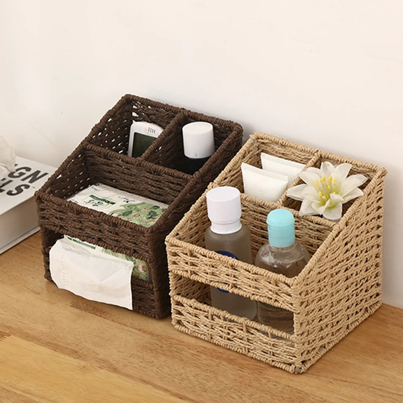 LINDON Office Bathroom Living Room Desk Countertop Organizer Woven Storage Baskets