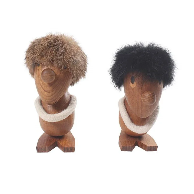 
Decoration Crafts Nordic style Danish wood play two small hairy ornaments optimists and pessimists puppet birthday gifts in room 