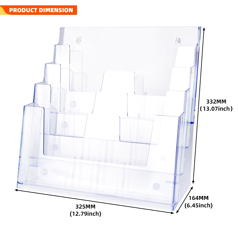 Magazine Brochure Storage Rack Display Holder Desktop Wall Mounted A4 Size Acrylic Advertising