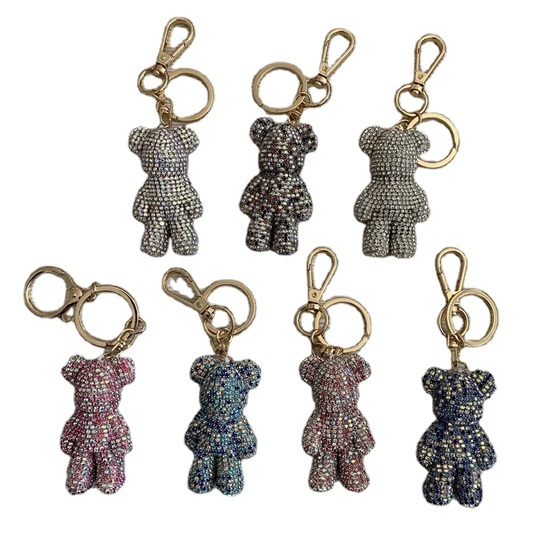 Hot Sale Care Bear Keychain Car Key Chain Woman Bag Pendant Self Defense Key Chain Diamond Bear Keychain