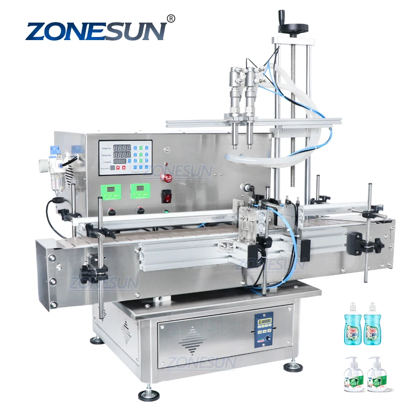 ZONESUN ZS-DTDP20-2 Double-head Diaphragm Pump Liquid Shower Gel Shampoo Filling Machines With Conveyor Automatic