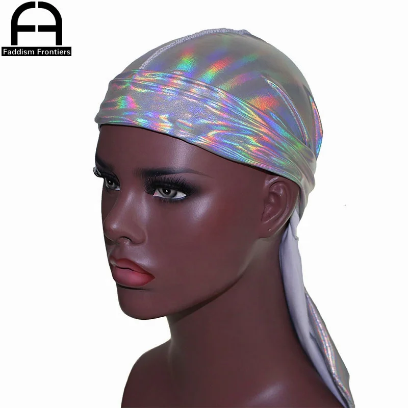
Reflective Men Spandex Durag PU Leather Laser Shiny Durags Waves Cap Bandanas for Men 