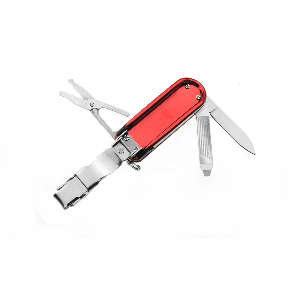
Lazer Logo Multi Function Metal Flashlight Cheap stainless steel mini multi purpose key ring with nail scissors 