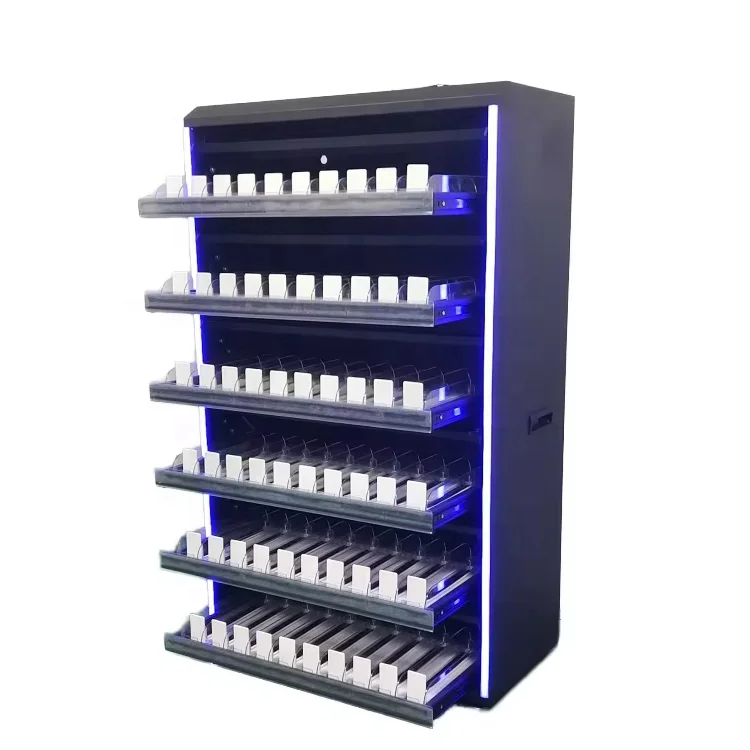 Gas Station Metal Cabinet Floor Showcase Store Led Cigarettes Display Stand Rack Wooden Tobacco Display Shelf Supplier