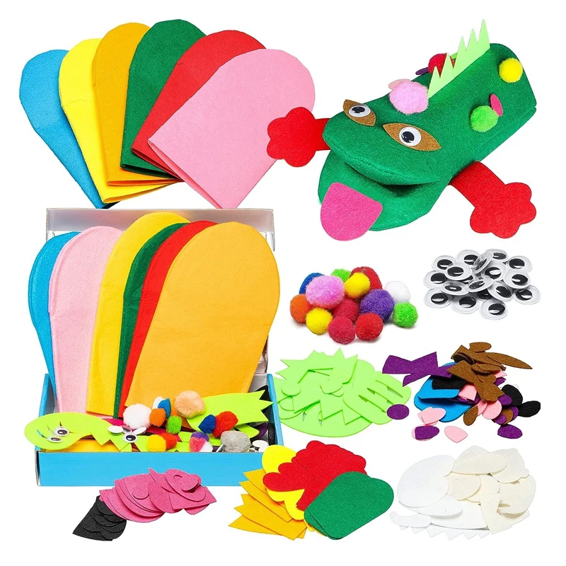6Pcs Art Craft Felt Sock Puppet Toys Role Play Party Supplies Creative DIY Puppets Hand Puppet Making Kit for Kids