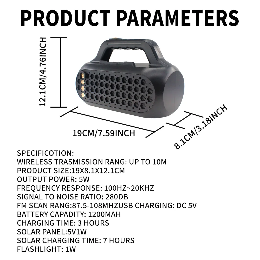 Mini Bluetooth Speaker Wireless Outdoor Bass Loudspeaker Solar USB/TF/FM Radio