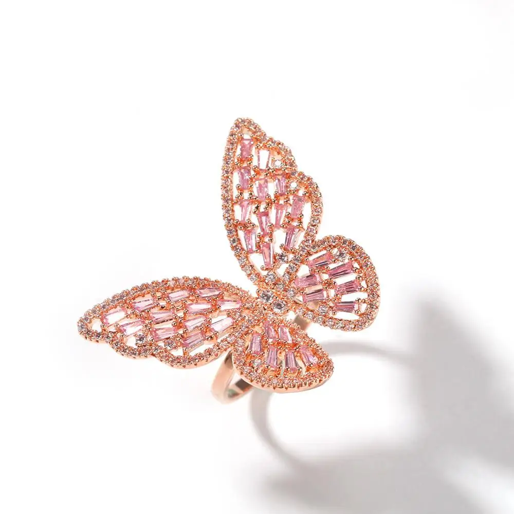 Luxury Bling Diamond 3D Big Butterfly Ring Women Girl Party Wedding Rings Jewelry
