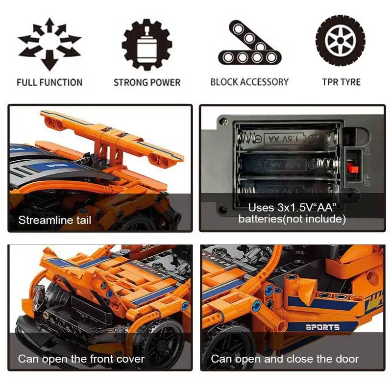 408 PCS Hot Selling Educational Rc Toys Block Assembled Super Sports Remote Control Building Blocks Drift Car For Kids Toy