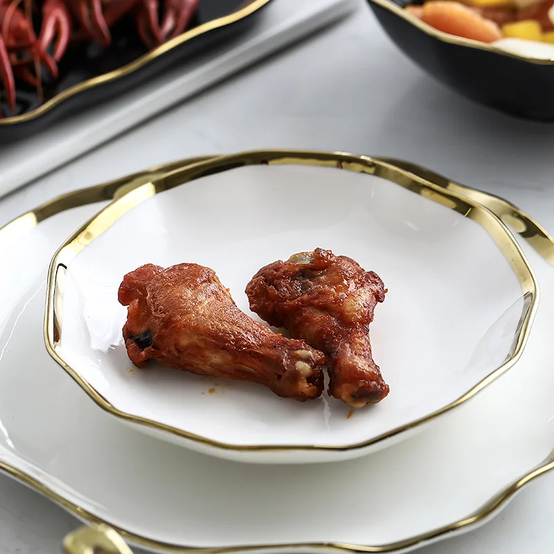 Ruili RL-R190807 Plates Sets Dinnerware Ceramic Porcelain Cheap Dishes set Dinnerware for Saucers Pure Color with Gold Edge