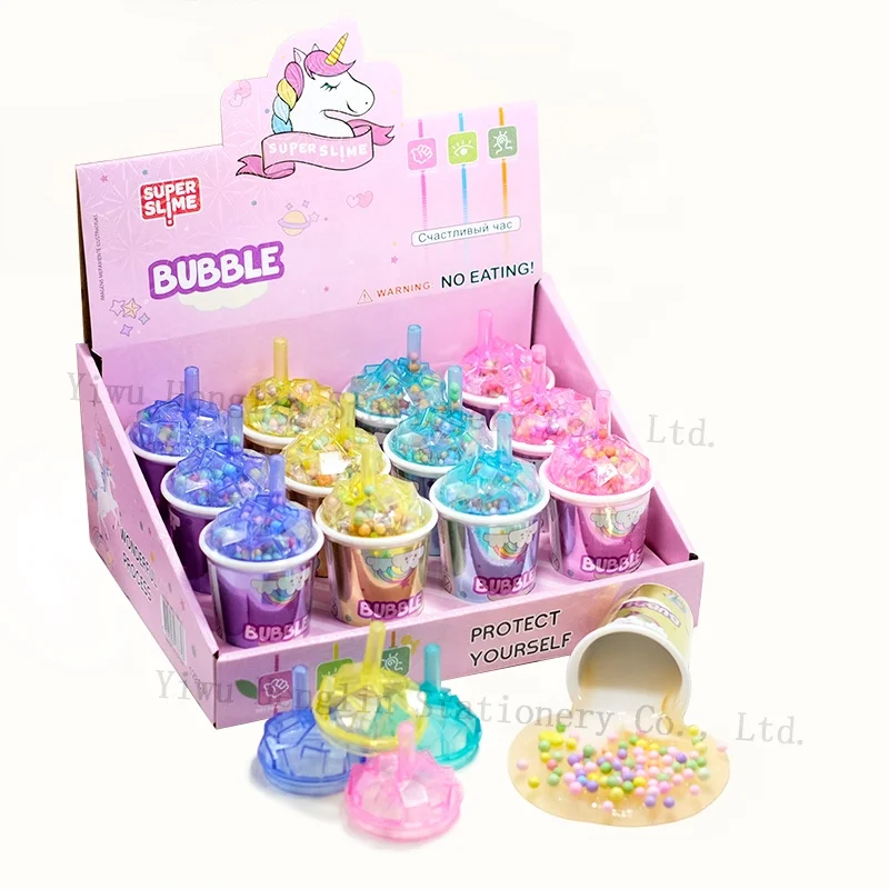 Non-Toxic Super Stretchy Fluffy Foam Balls Slime Crystal Mud Rainbow Bubble Glitter Charm Slime Putty Toy For Kids