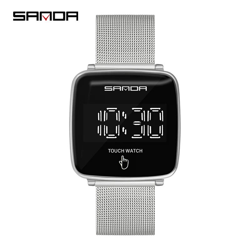 Роскошные мужские наручные часы марки Sanda из нержавеющей стали 8009 цифровые светодиодные с сенсорным экраном