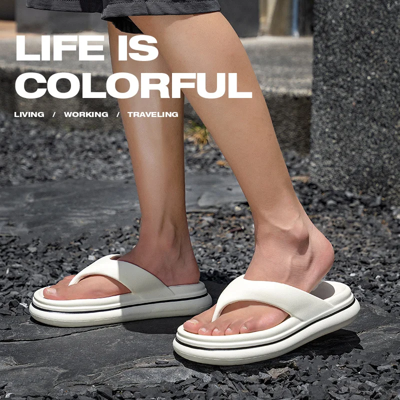 Unisex EVA Soft Sole Lightweight Flip-Flops with Clip Buckle Fashionable Casual Sandals Solid Color Rubber Insole Wear Slippers