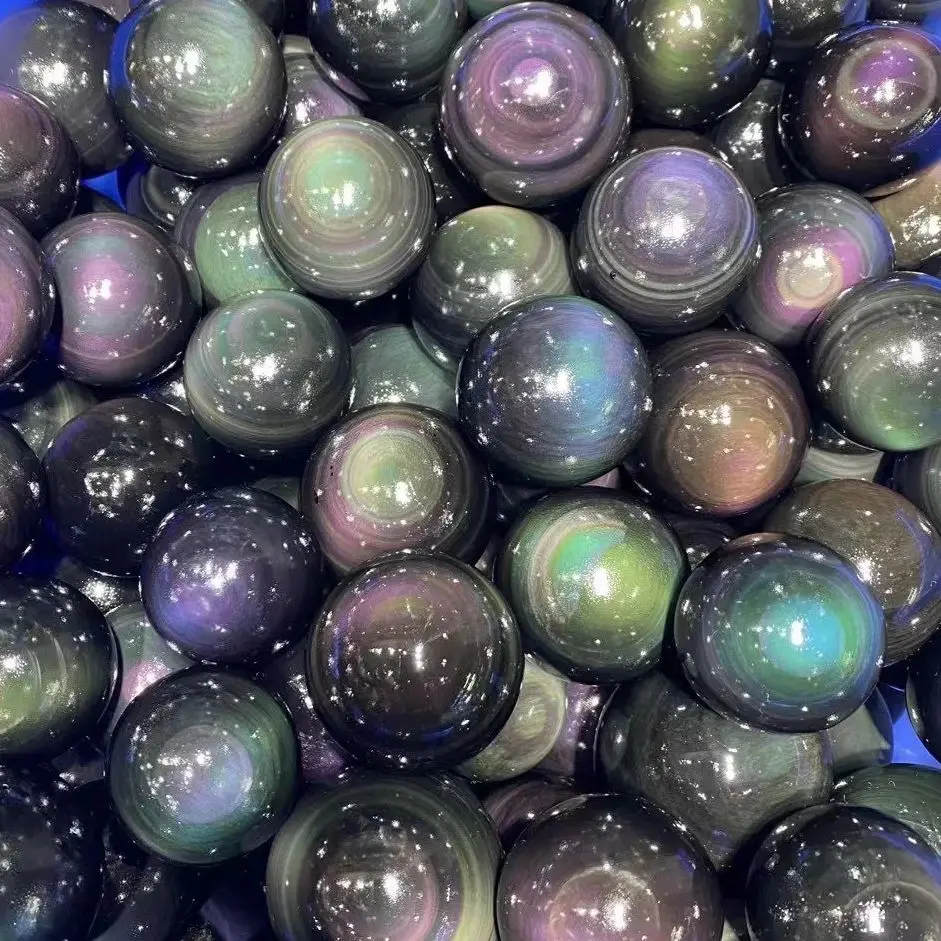 Полированная натуральная Радужная Вспышка черный обсидиан Хрустальный шар Сфера