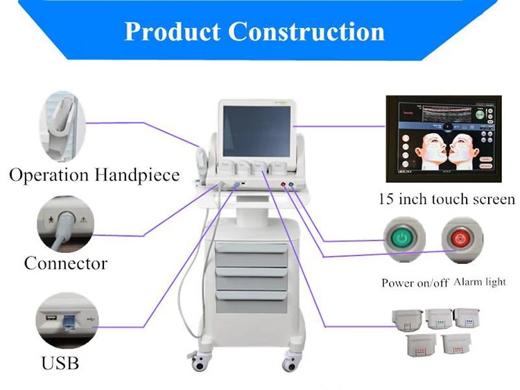 Professional Portable Anti-wrinkle Face Lift 5 Cartridges Hifu Machine for Skin Tightening