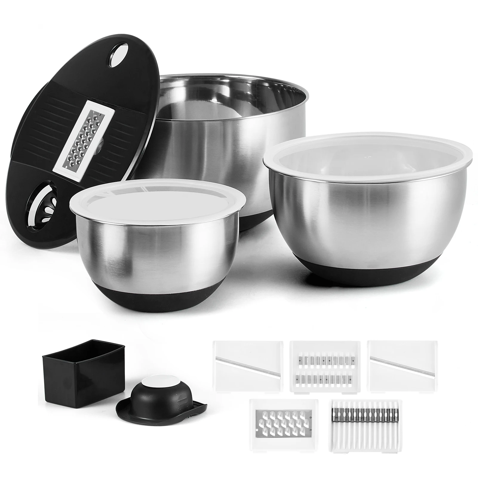 3 in 1 mixing bowl Nesting Bowls with Grater Attachments Food containers with lids salad mixing bowls for Mixing & Serving