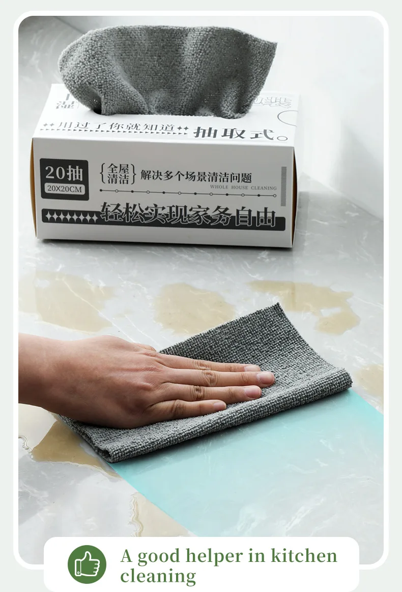 Disposable Microfiber Dish Wash Rags in Box (Pack of 20)180GSM Lint Free Cloth Reusable Kitchen Cleaning Auto Shops 8in GREY