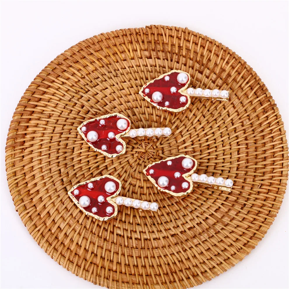 
 Gold plated resin gum drop heart pearl hairpin girl headdress  