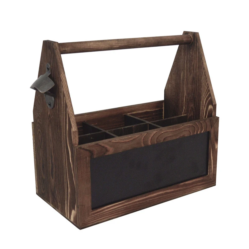 Use Handmade Rustic Beer Basket With Opener Wooden 6 Pack Beer Bottle Holder Caddy Wine Beer Carrier
