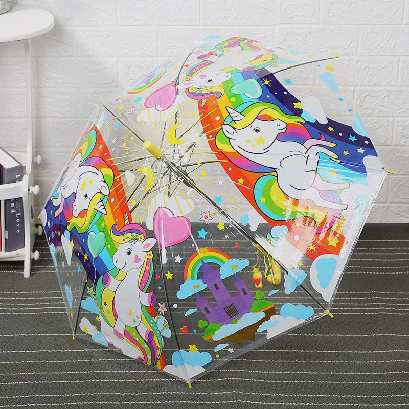 auto open music design POE/PVC color custom print transparent umbrella with plastic handle