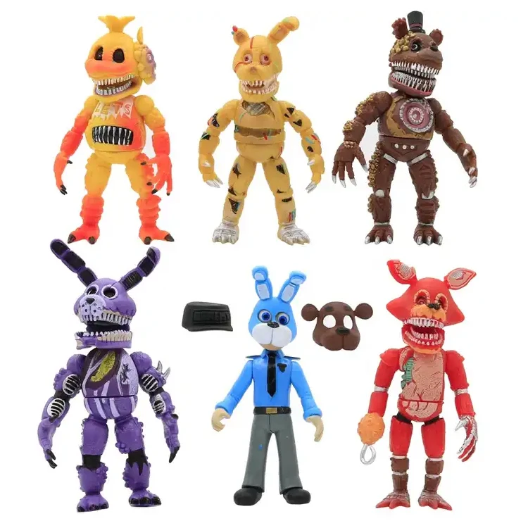 6 pcs/set Five Night at Freddys Action Figures Toys Nightmare Foxy Freddy Bonnie Fazbear Chica and Human Custom Fnafs Toys