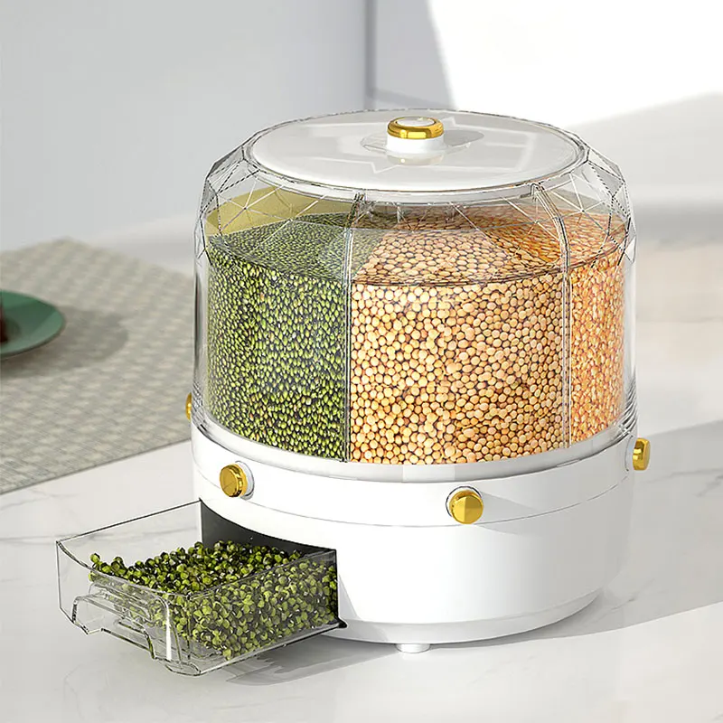 Home Kitchen Rotating Cereal Strap Cup Organizer Rice Plastic Food Container Cereal Dispenser